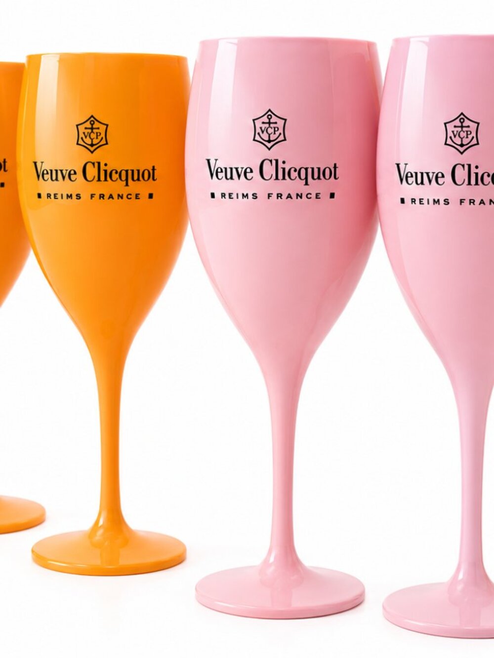 12 Total Veuve Clicquot yellow and pink flutes New